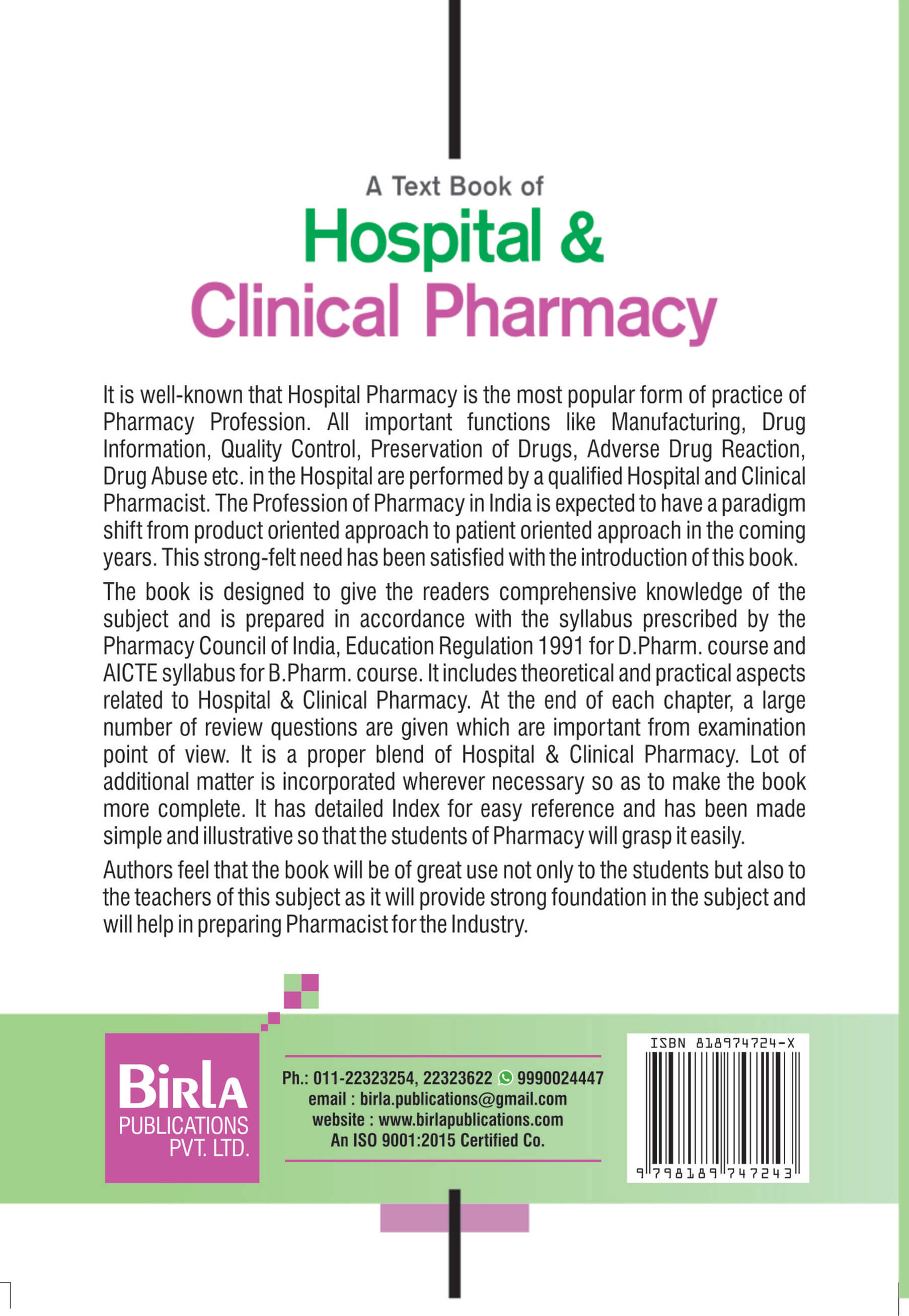 HOSPITAL & CLINICAL PHARMACY