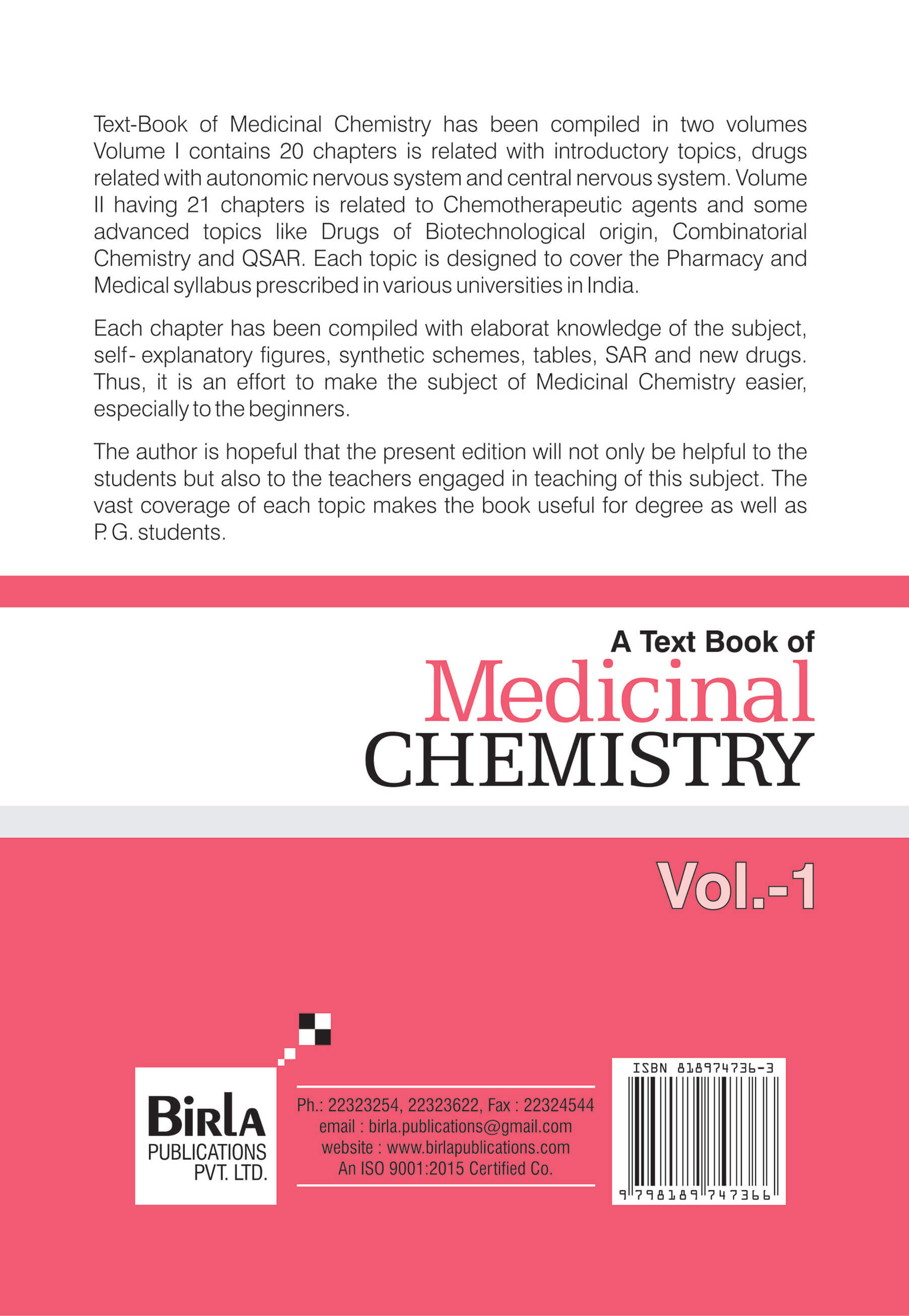 MEDICINAL CHEMISTRY VOL.-I