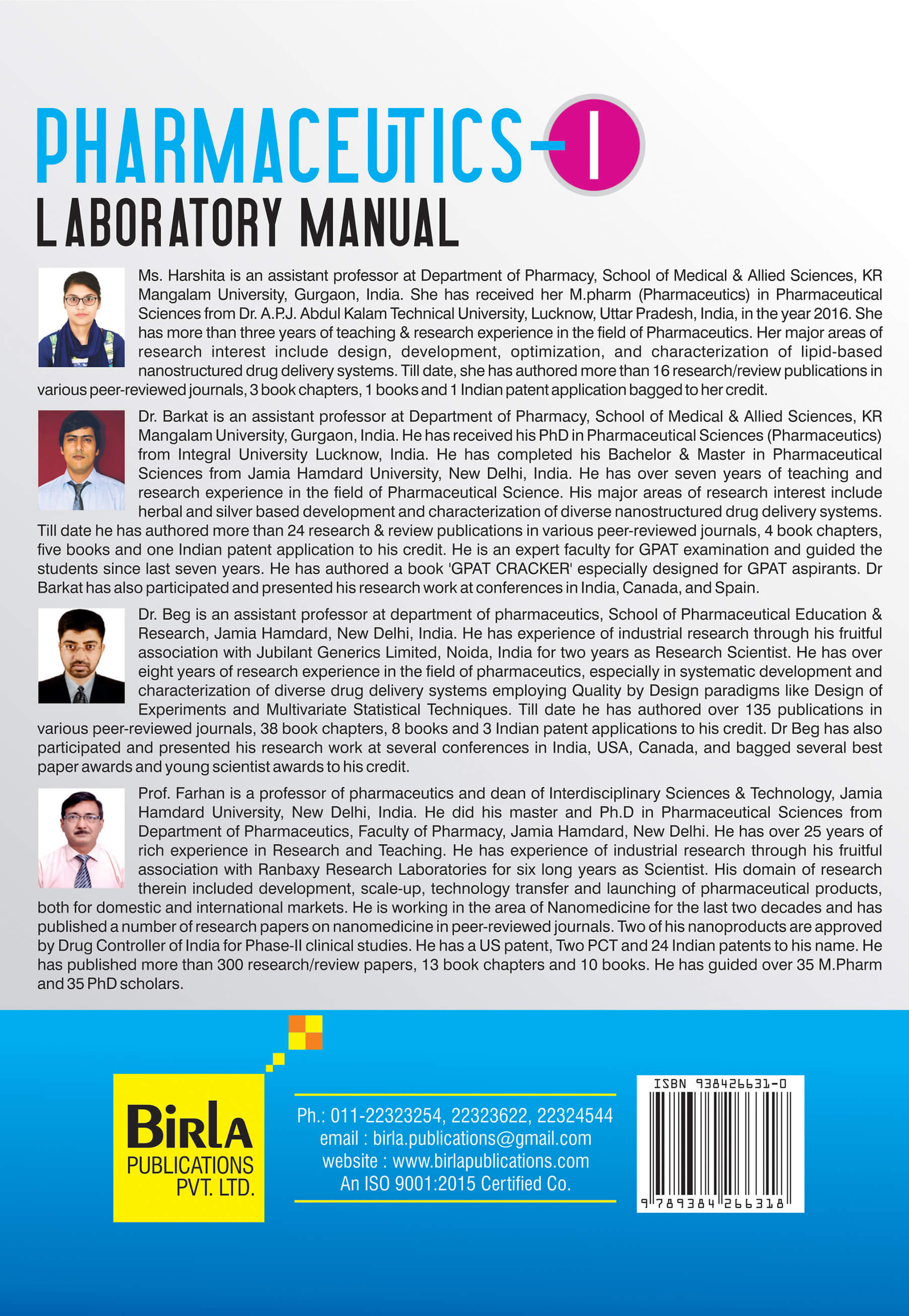 PHARMACEUTICS-I LABORATORY MANUAL